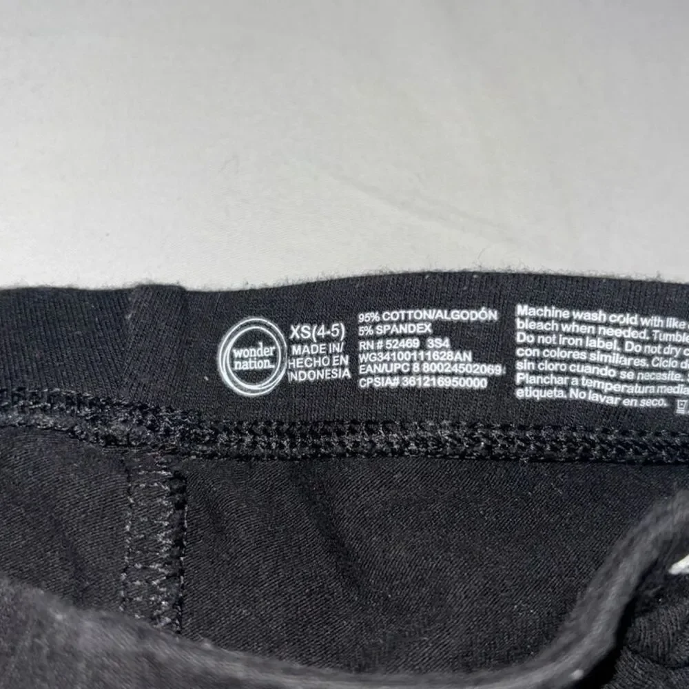 Wonder Nation Girls Black Stretch Leggings Size XS (4-5)